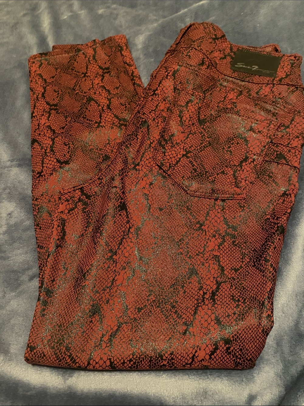 Seven7 Burgundy Snake-Print High Rise Skinny Jeans